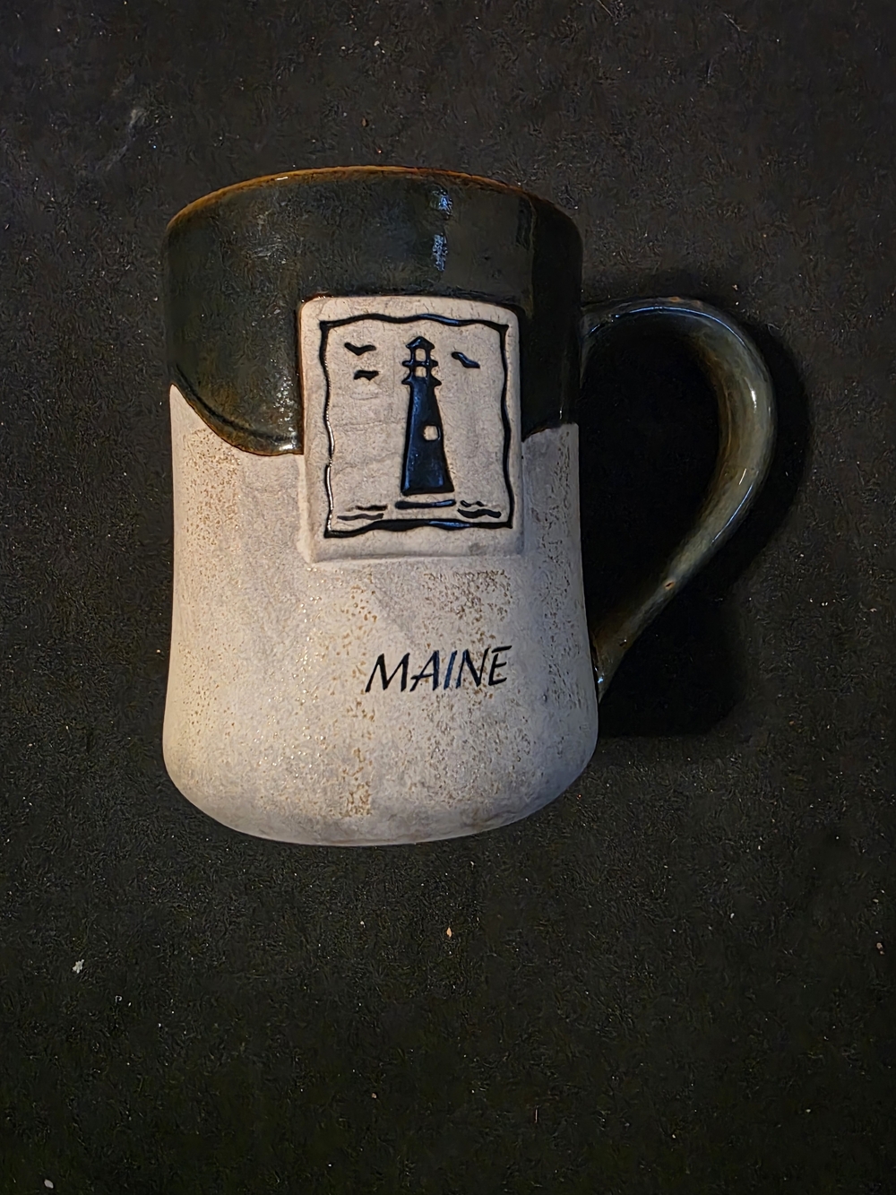Maine Lighthouse Ceramic Coffee Mug - Two-Tone Green and Cream
